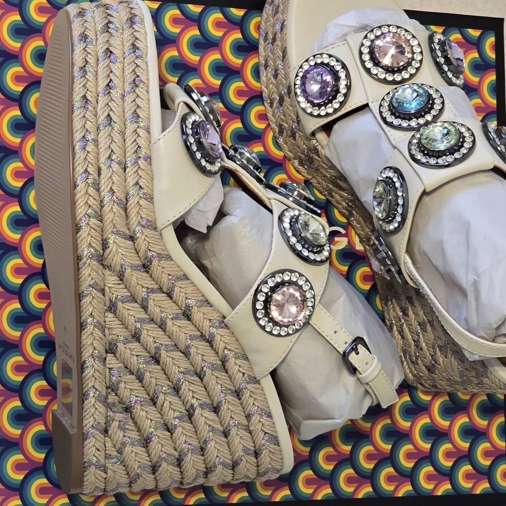 Beaded Espadrille Wedge Sandals - White - Picture 5 of 7